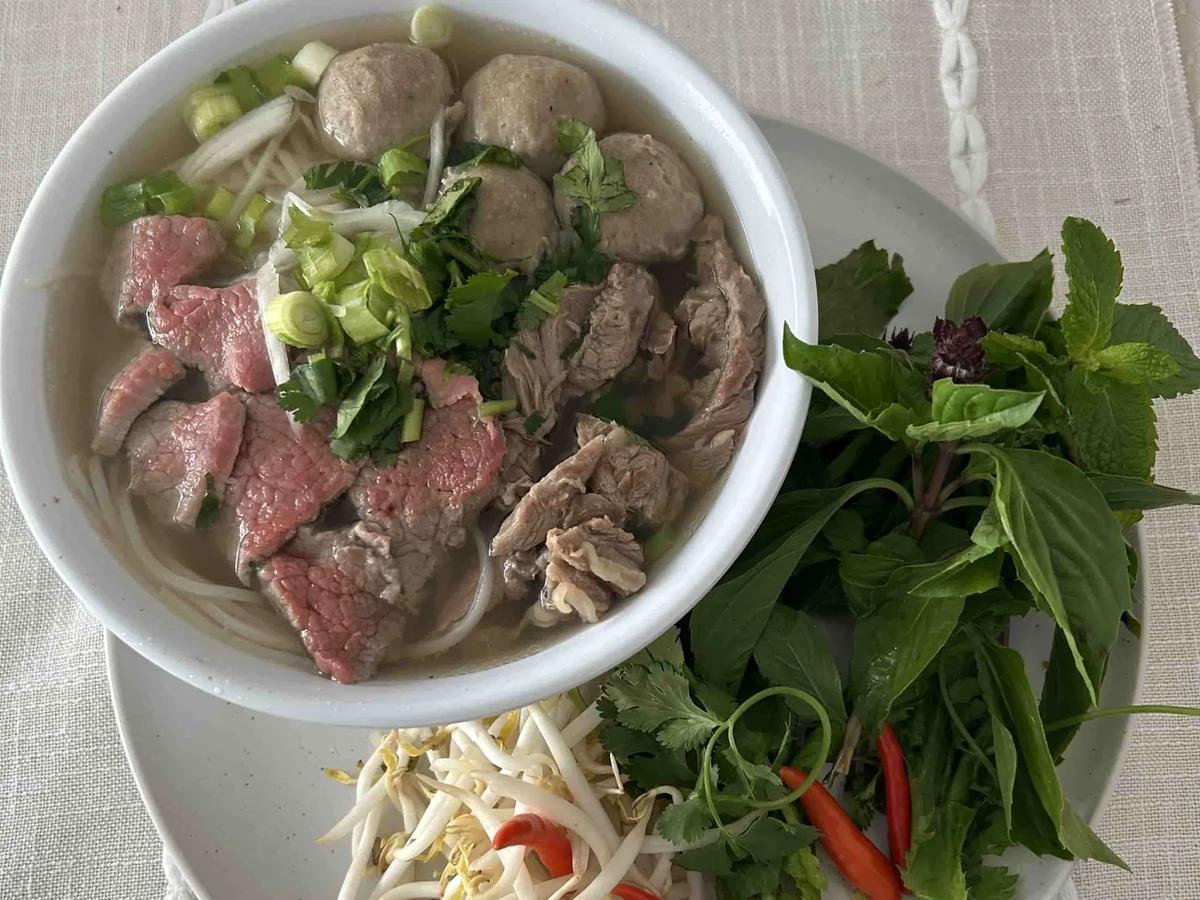 Pho with beef and meatballs